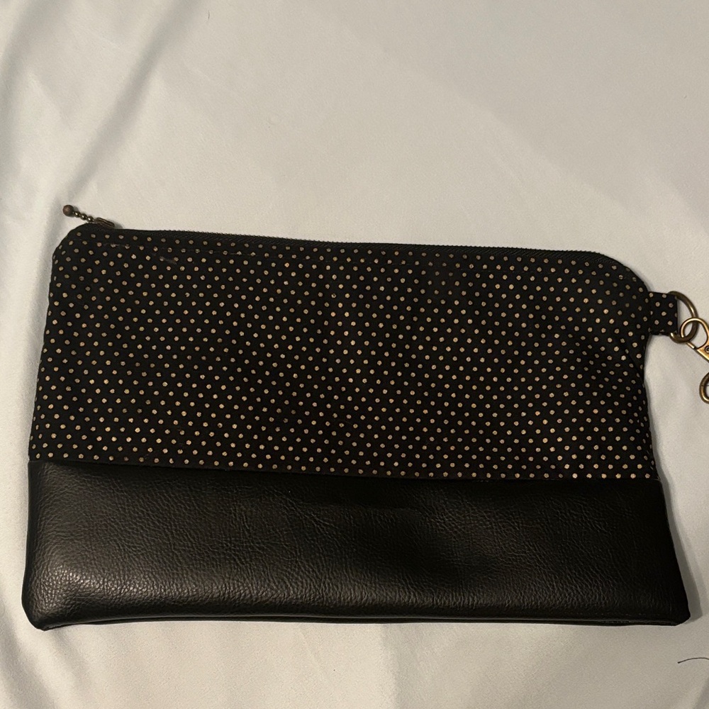 Elegant Black and Gold Polka Dot Clutch
